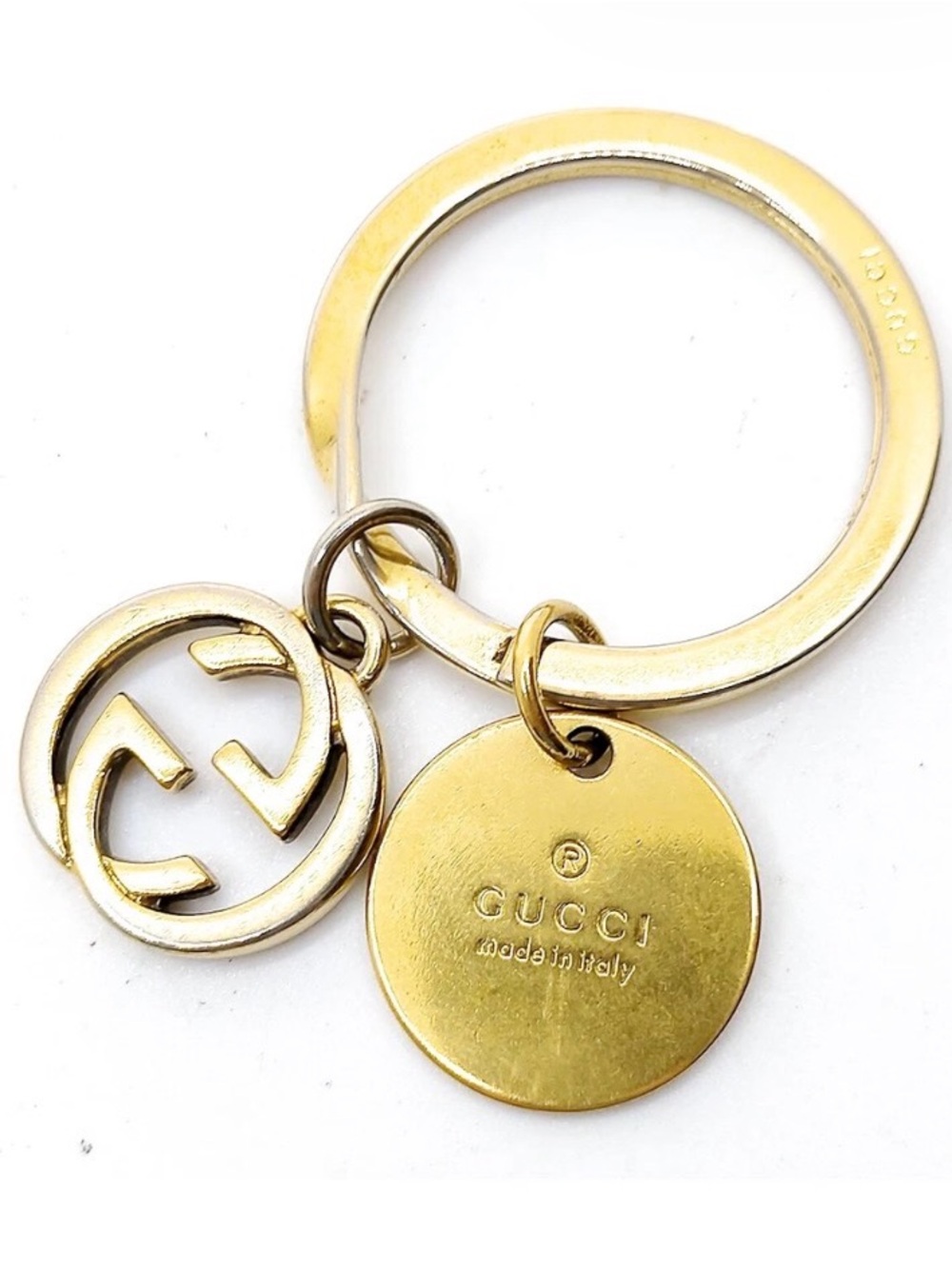 Vintage Gucci Gold-Tone Double G Logo & Round Tag Keyring